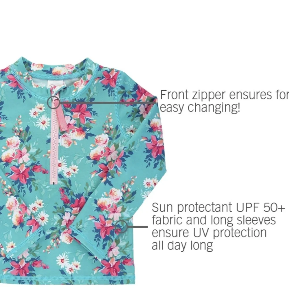 LIKE NEW Ruffle Butts Infant Long Sleeve Zipper Rash Guard in Fancy Me Floral